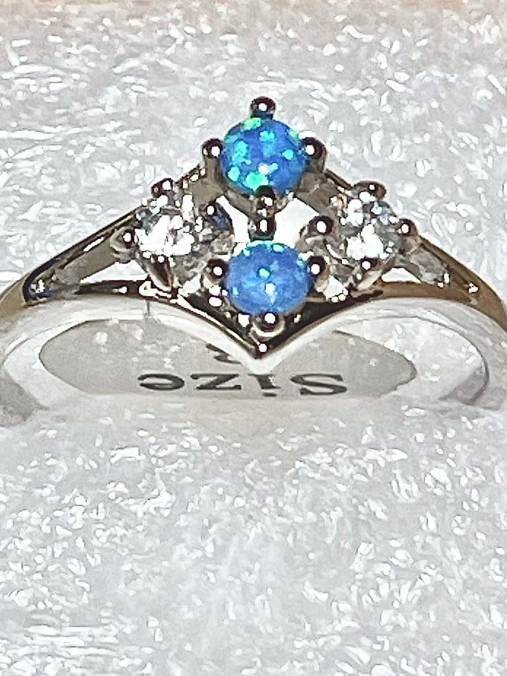 Blue Fire Opal and Cubic Zirconia Ring